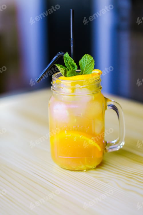Preview: Girl Decided To Go To Cafe During Lunch Break On Hot Summer Day And Made Photo Of Glass Of Juice