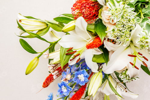 Preview: Bouquet Of Summer Festive Flowers. The Concept Of A Romantic Gift. Bridal Bouquet. Light Stone