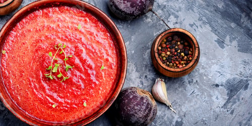 Preview: Beetroot Creamy Soup In Bowl Over Slate Concrete Background