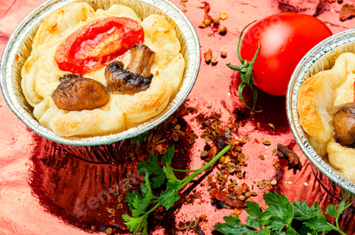 Preview: Garlic Tart With Tomato,Mushrooms And Cheese.Cherry Tomato Tart