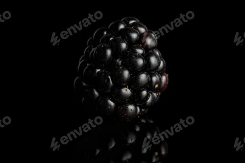 Preview: One Whole Fresh Black Blackberry Isolated On Black Glass