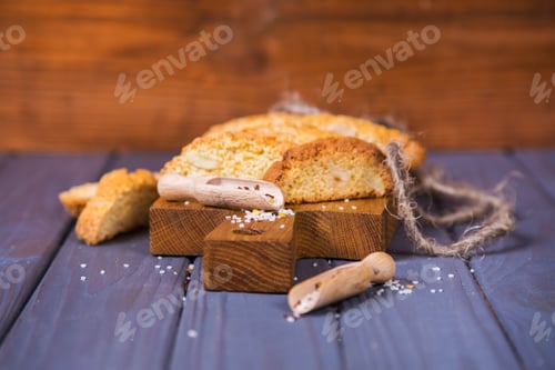 Preview: Crispy Salted Bread, Scoop With Salt Crystalls On Wooden Table. Salty Junk, Unhealthy Snacks, Fast