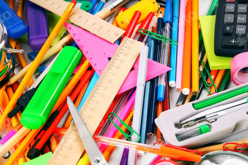 Preview: Stationery And School Accessories. A Bright Background.