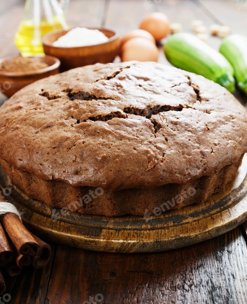 Preview: Zucchini Cake With Cocoa Powder On The Table