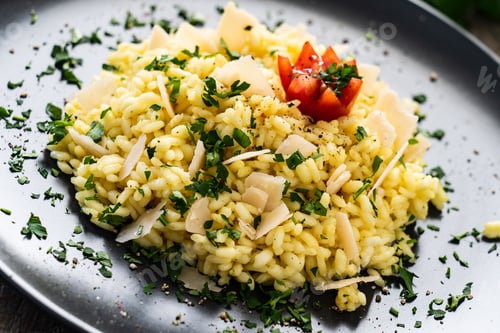 Preview: Risotto With Parmesan On Wooden Table