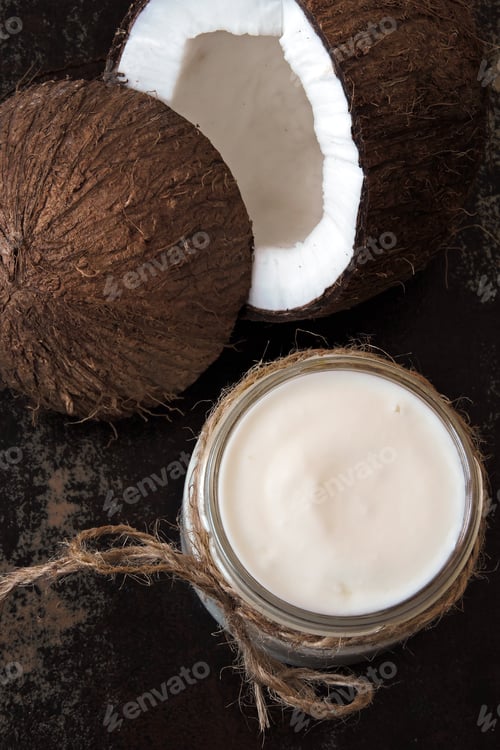 Preview: Coconut Yogurt And Coconut. Vegan Yogurt. Keto Diet.