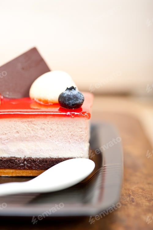 Preview: Fresh Strawberry Yogurt Mousse With Macaroon And Blueberry On Top
