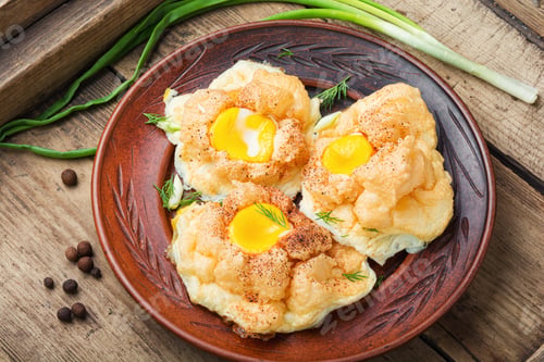Preview: Delicious Orsini Eggs Or Fried Egg.French Cuisine.