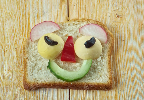 Preview: Creative Food Concept - Funny Sandwich For Kids Man Made Of Bread, Toast, Sausage, Vegetables