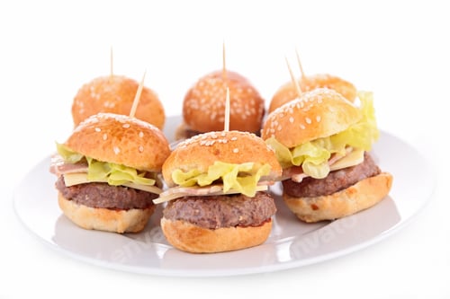 Delicious Mini Burgers with Lettuce and Sesame Seeds