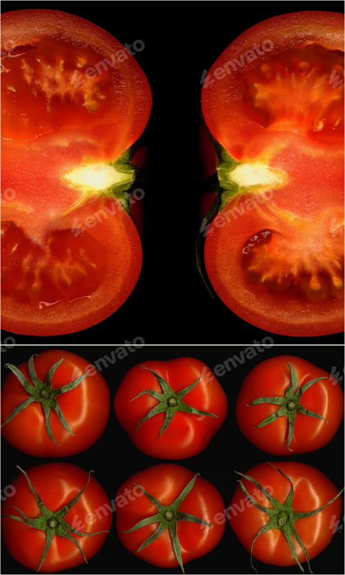 Preview: Tomatoes Collage Composition Nested On A Black Square Frame