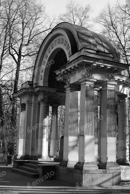 Preview: Pavilion Rossi In Pavlovsk Park On The Outskirts Of St. Petersburg, Russia. Black And White.