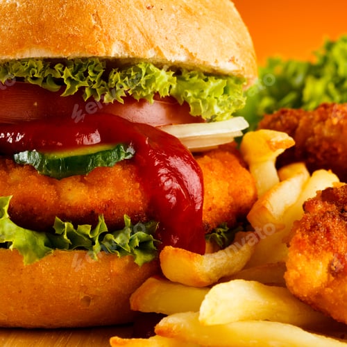 Preview: Big Hamburger, Chicken Nuggets And French Fries