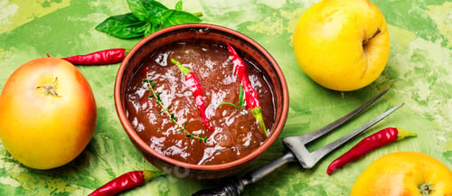 Preview: Apple Sauce With Chili And Herbs. Sauce For Meat Or Fish.Bowl Of Apple Sauce