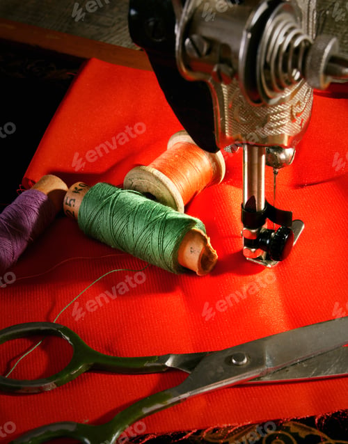 Preview: Sewing. The Sewing Machine And Accessories (Threads, Needle, Scissors).
