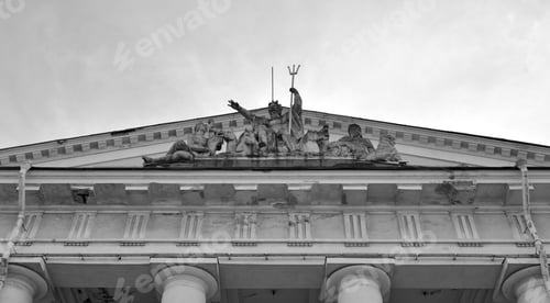 Preview: The Statue Of Neptune On Exchange Building In St.Petersburg In St. Petersburg, Russia. Black And