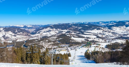 Preview: Chairs On Chairlift Ropeway In Winter Mountains