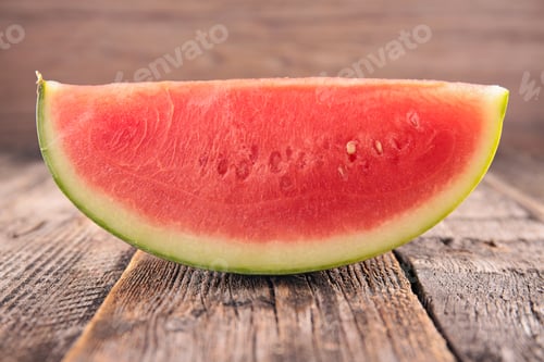 Slice of Refreshing Watermelon on Rustic Wooden Table