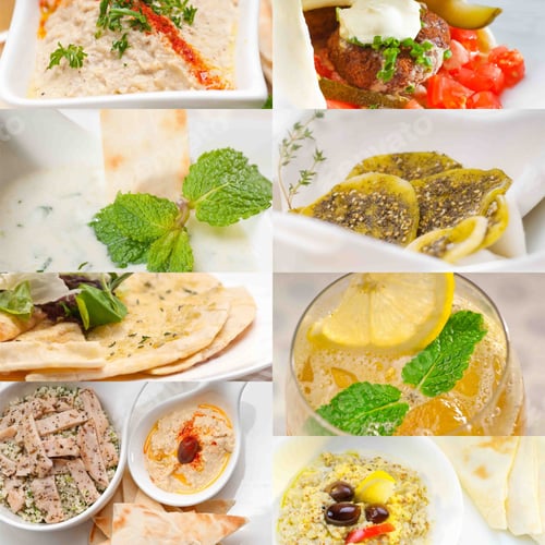 Preview: Arab Middle Eastern Food Collage Collection On White Frame