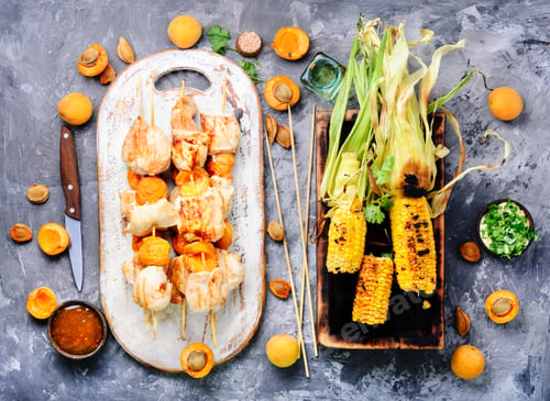Preview: Turkey Shish Kebab On Skewers With Apricots.Food For A Picnic.