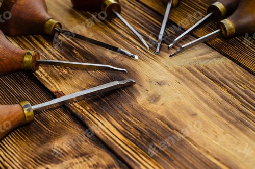 Preview: Different Gravers For Jewelry On A Wooden Background
