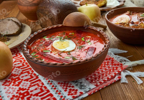 Preview: Chaladnik ,Cold Borscht Made Of Beets, Beet Leaves Or Sorrel And Served With Sour Cream, Belarusian