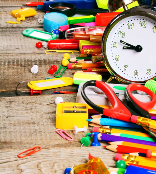 Preview: School Tools. On A Wooden Background.