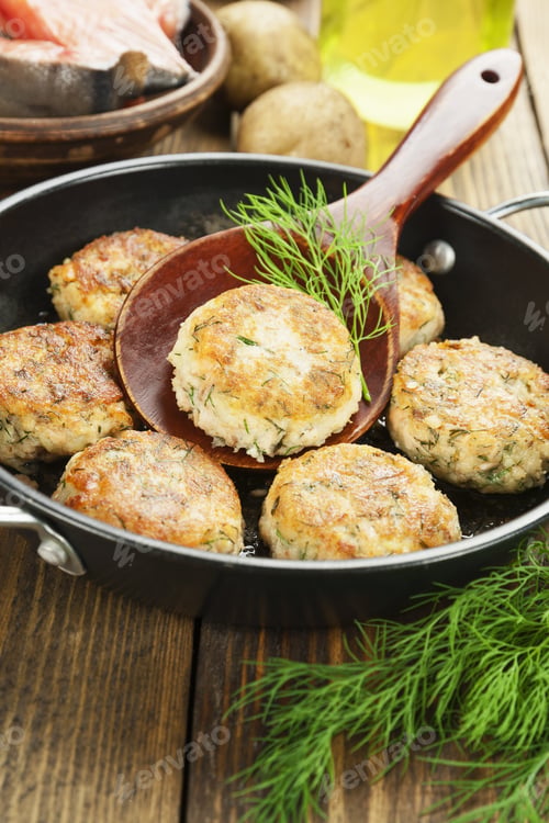 Preview: Fishburgers With Potato And Herbs On The Frying Pan