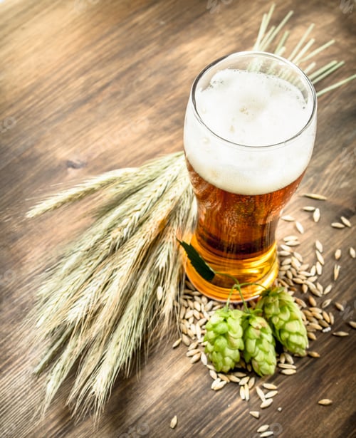 Preview: Glass Of Natural Beer. On A Wooden Table.