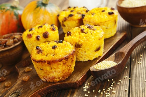 Preview: Cake With Millet And Raisin On The Wooden Table