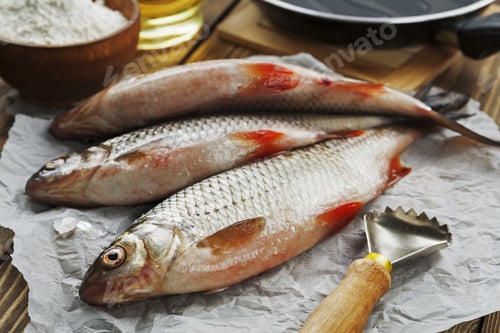 Preview: Fresh Fish Rudd, Ide On A Wooden Table