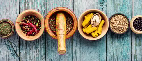 Preview: Colorful Spices and Herbs in Wooden Bowls