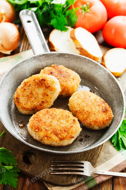 Preview: Burgers In The Pan On The Wooden Table
