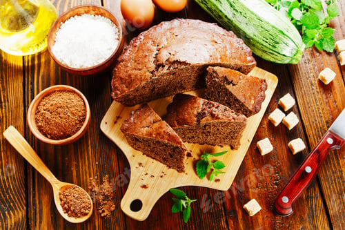 Preview: Zucchini Cake With Cocoa Powder On The Table