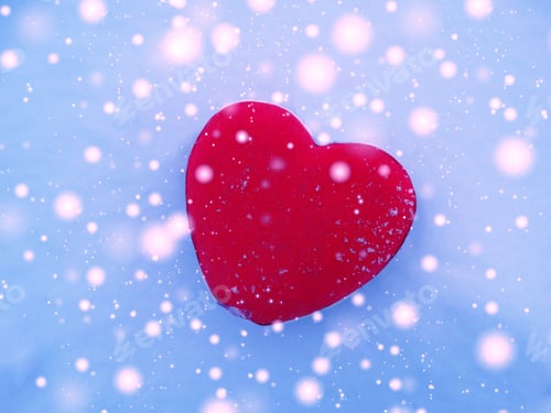Preview: Red Heart In Snow And Snowflakes Greeting Card Christmas Background