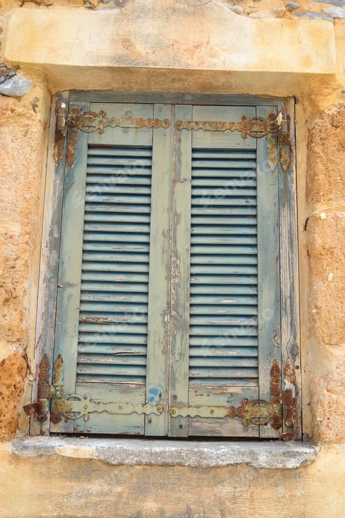 Preview: Window Of An Old Apartment Building In Malia, Crete, Greece.