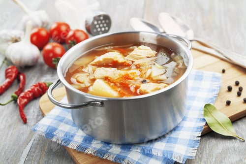 Preview: Cabbage Soup With Meat. Russian Traditional Dish