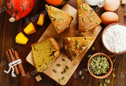 Preview: Homemade Sweet Pumpkin Cake On Wooden Table