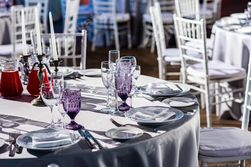 Preview: An Elegant Russian Inspired Dining Hall. Catering Service. Restaurant Table With Food. Wedding