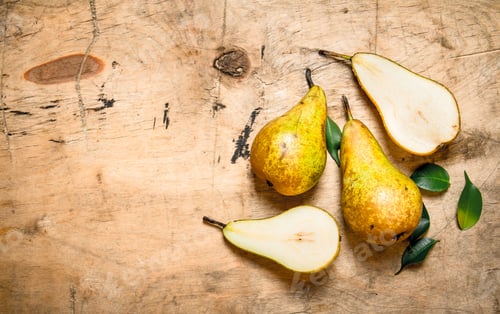 Preview: Fresh Pear. On Wooden Background. Top View