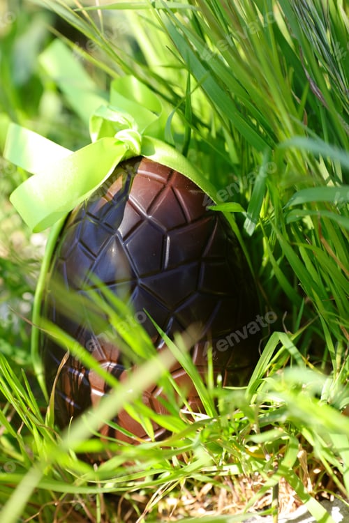 Chocolate Easter Egg in Green Grass