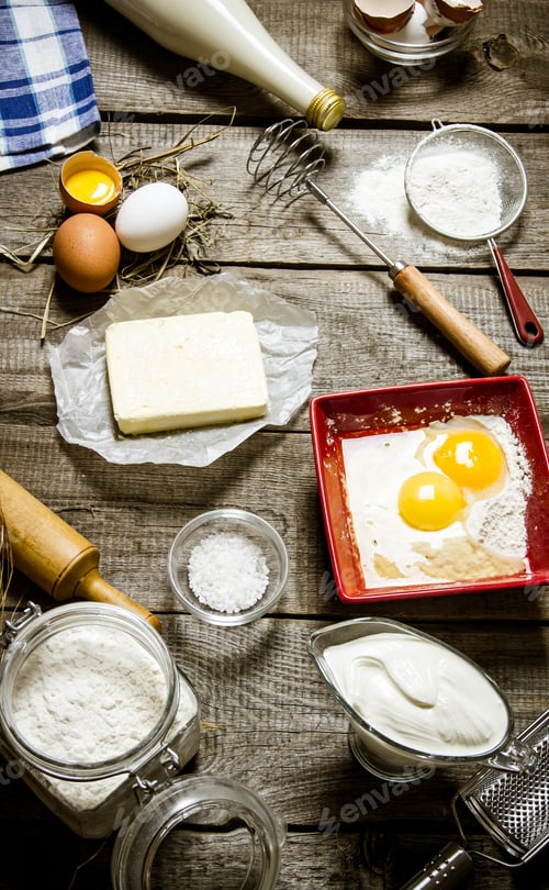 Preview: Preparation Of The Dough. Ingredients For The Dough - Milk, Cream, Butter, Flour, Salt, Eggs And