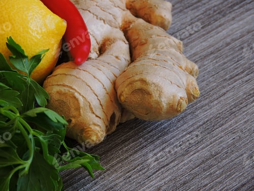 Preview: Ginger Parsley And Lemon. Close Up. Copy Place.