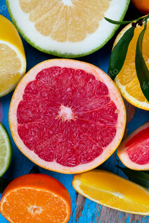 Preview: Citrus Fruit Mix On Blue Wooden Surface