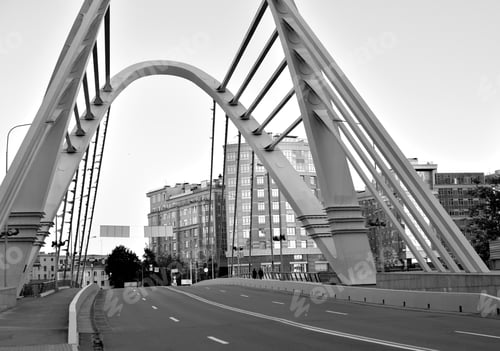 Preview: Cable-Stayed Lazarevsky Bridge In Sant Petersburg, Russia. Black And White.
