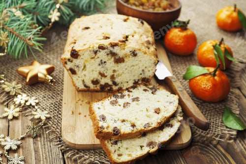 Preview: Cake With Raisins On The Holiday Table