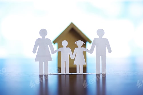 Preview: Cutout Paper Chain Family With The Protection Of Cupped Hands, Concept For Security And Care. Hands
