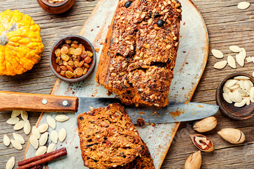 Preview: Homemade Autumn Bread, Pumpkin Bread On Wooden Table.