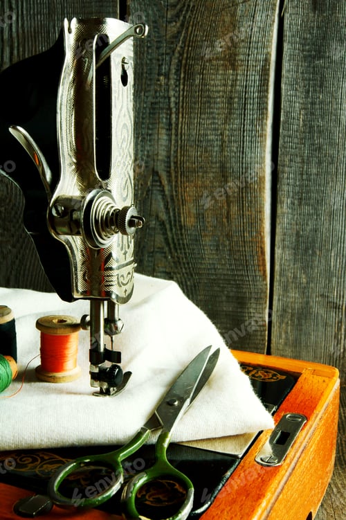 Preview: Sewing. The Sewing Machine And Accessories (Threads, Needle, Scissors).