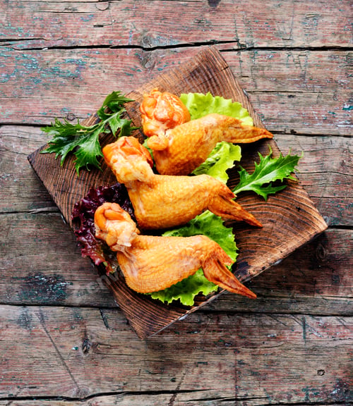Preview: Smoked Chicken Wings And Leaf Salad. Fast Food.American Cuisine